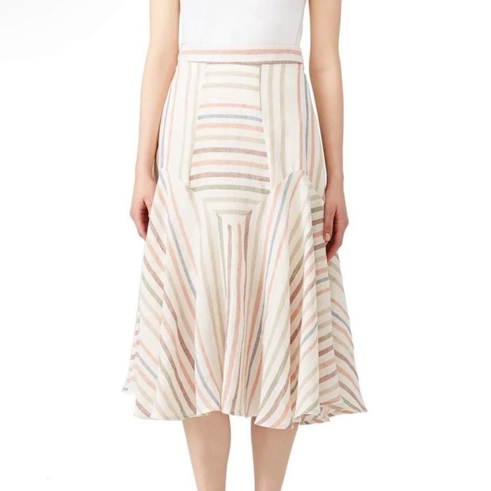Hunter Bell Jordan Striped Contrast Flare Printed Knee Midi Skirt size 12